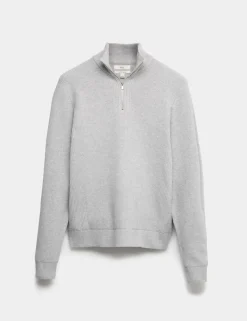 Cotton Blend Ribbed Half Zip Jumper