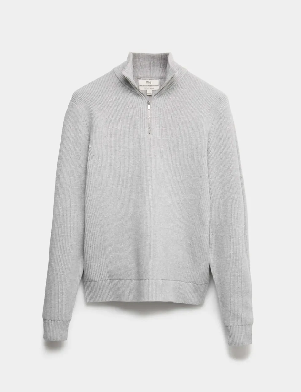 Cotton Blend Ribbed Half Zip Jumper