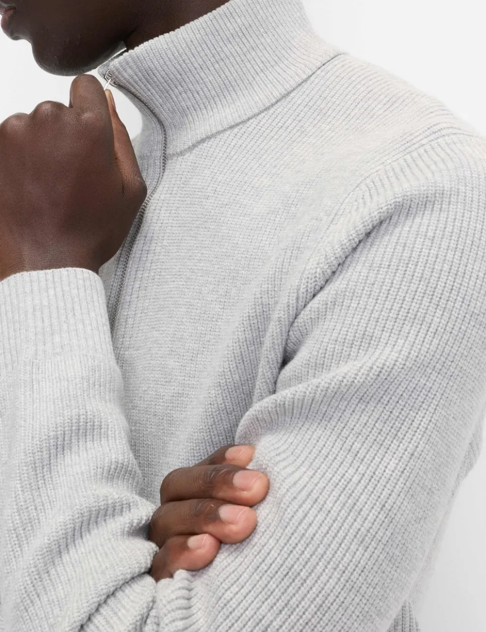 Cotton Blend Ribbed Half Zip Jumper