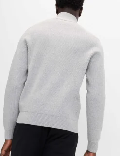 Cotton Blend Ribbed Half Zip Jumper