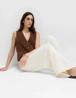 Cotton Blend Ribbed Knitted Waistcoat