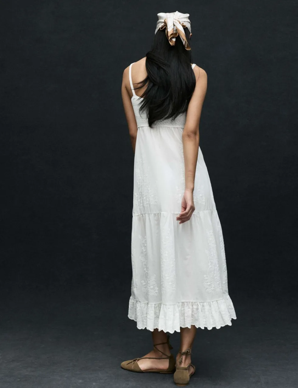 Cotton Blend Ruffle Midaxi Knitted Dress