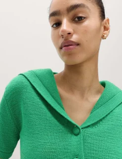 Cotton Blend Sailor Collared Cardigan