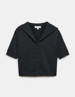 Cotton Blend Sailor Collared Cardigan