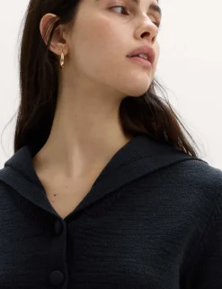 Cotton Blend Sailor Collared Cardigan