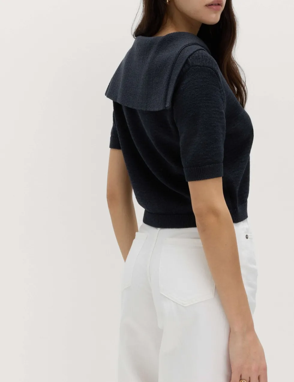 Cotton Blend Sailor Collared Cardigan