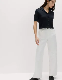 Cotton Blend Sailor Collared Cardigan