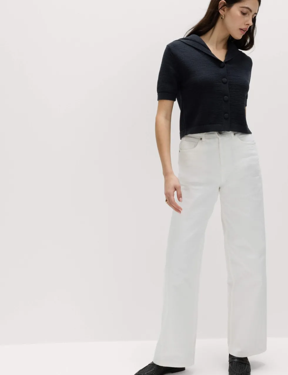 Cotton Blend Sailor Collared Cardigan