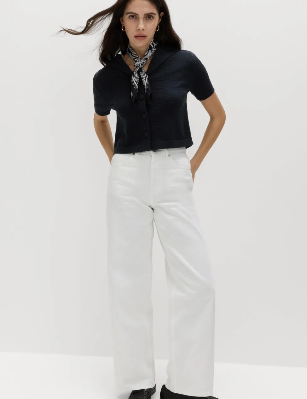 Cotton Blend Sailor Collared Cardigan