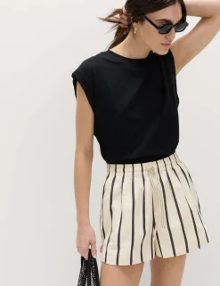 Cotton Blend Seersucker Striped Shorts