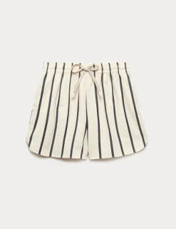 Cotton Blend Seersucker Striped Shorts