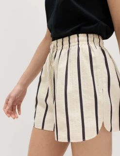 Cotton Blend Seersucker Striped Shorts