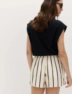 Cotton Blend Seersucker Striped Shorts