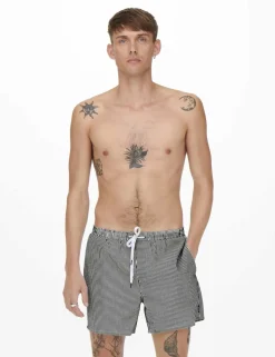 Cotton Blend Seersucker Striped Swim Shorts