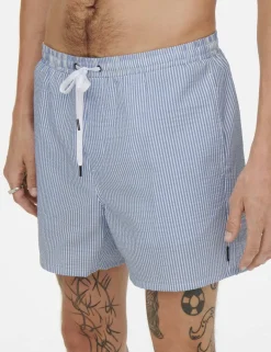 Cotton Blend Seersucker Striped Swim Shorts