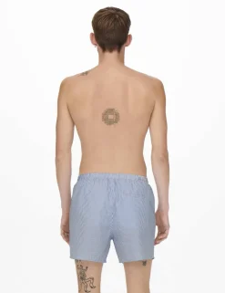 Cotton Blend Seersucker Striped Swim Shorts