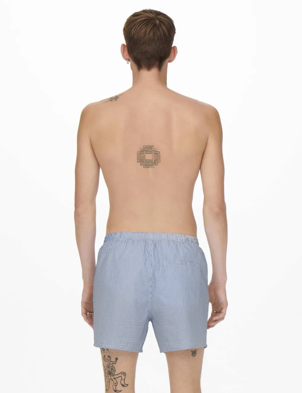 Cotton Blend Seersucker Striped Swim Shorts