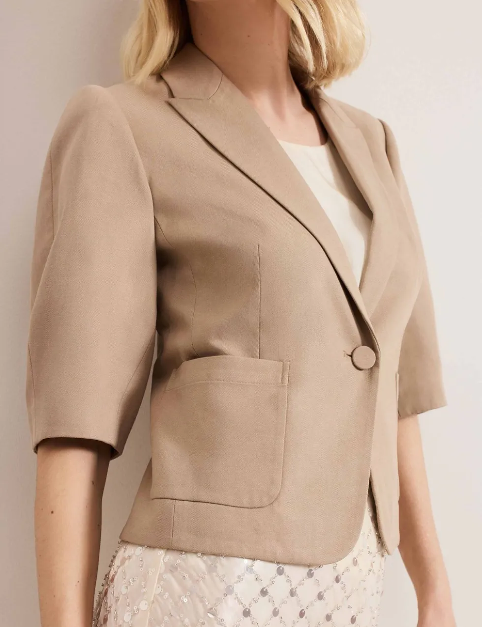 Cotton Blend Single Breasted Cropped Blazer