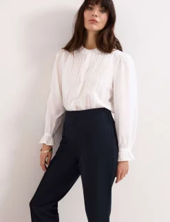 Cotton Blend Slim Fit Cropped Trousers