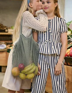 Cotton Blend Striped Bow Peplum Hem Blouse (8-14 Yrs)