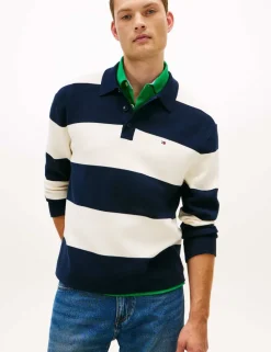Cotton Blend Striped Knitted Polo Shirt