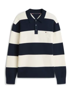 Cotton Blend Striped Knitted Polo Shirt