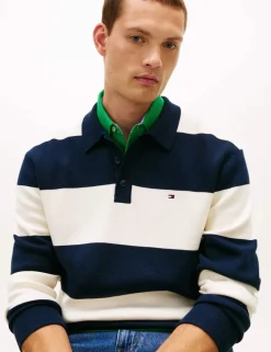 Cotton Blend Striped Knitted Polo Shirt