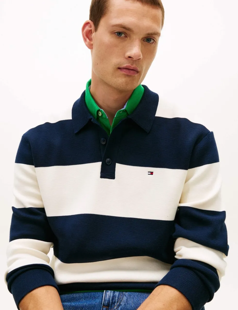Cotton Blend Striped Knitted Polo Shirt