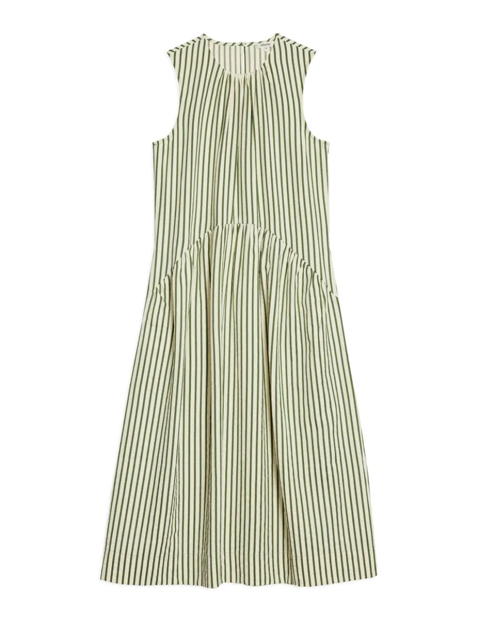 Cotton Blend Striped Midi Smock Dress