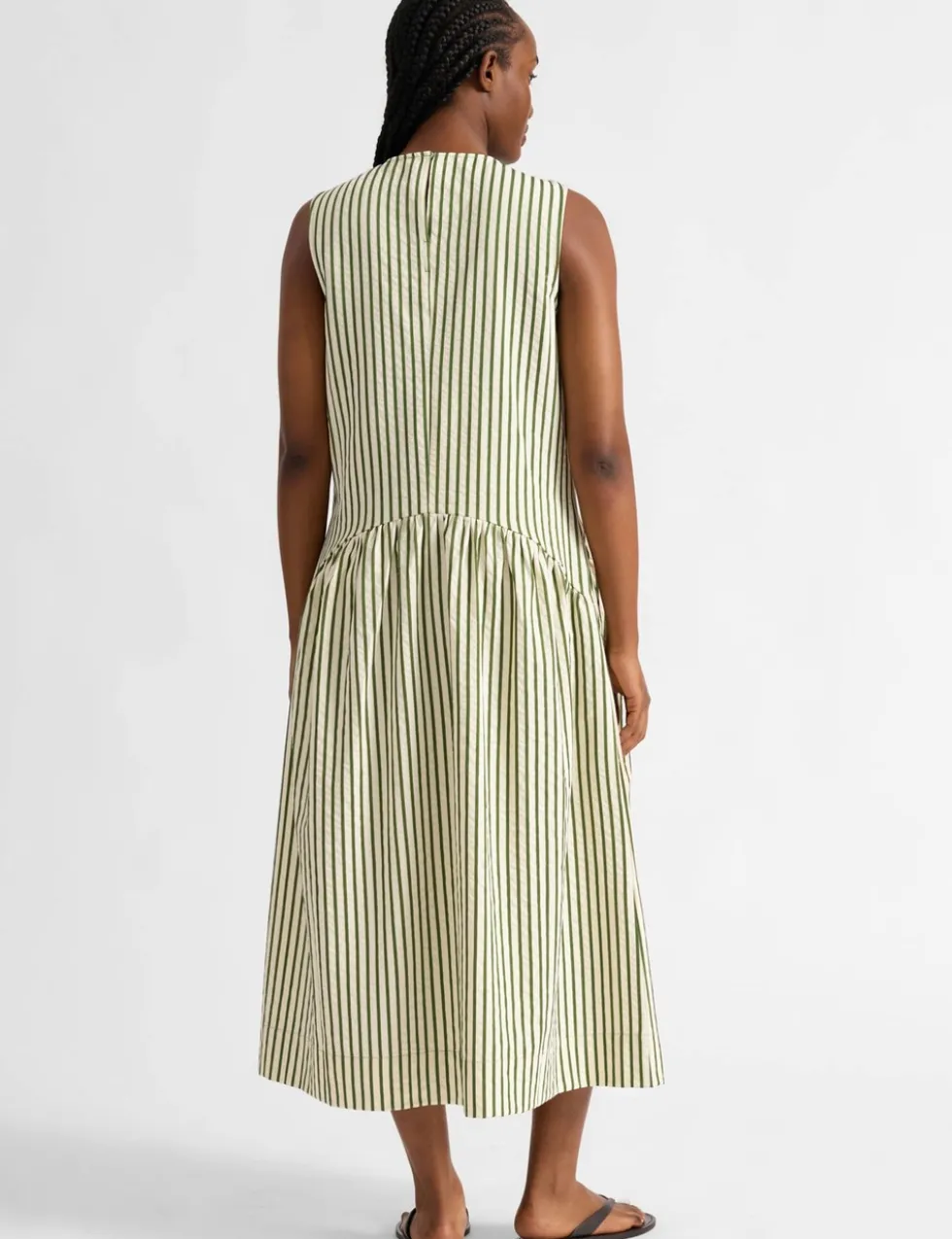 Cotton Blend Striped Midi Smock Dress