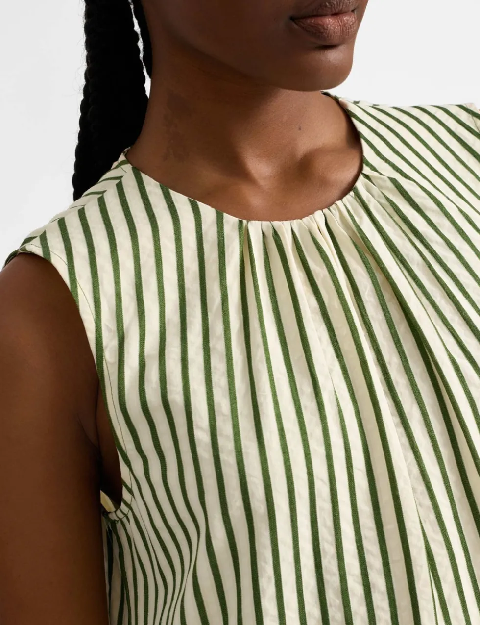 Cotton Blend Striped Midi Smock Dress