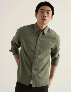 Cotton Blend Striped Overshirt