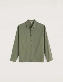 Cotton Blend Striped Overshirt