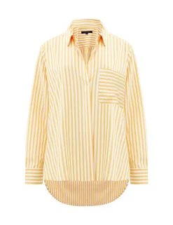Cotton Blend Striped Relaxed Popover Blouse
