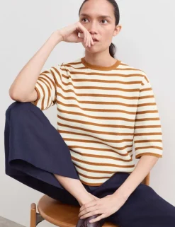 Cotton Blend Striped Relaxed Knitted Top