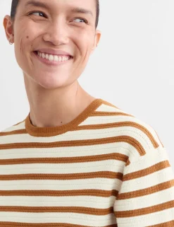 Cotton Blend Striped Relaxed Knitted Top