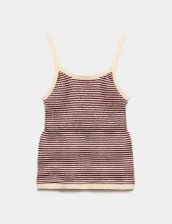 Cotton Blend Striped Square Neck Knitted Vest