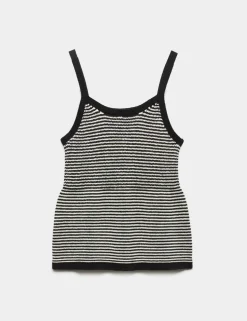 Cotton Blend Striped Square Neck Knitted Vest