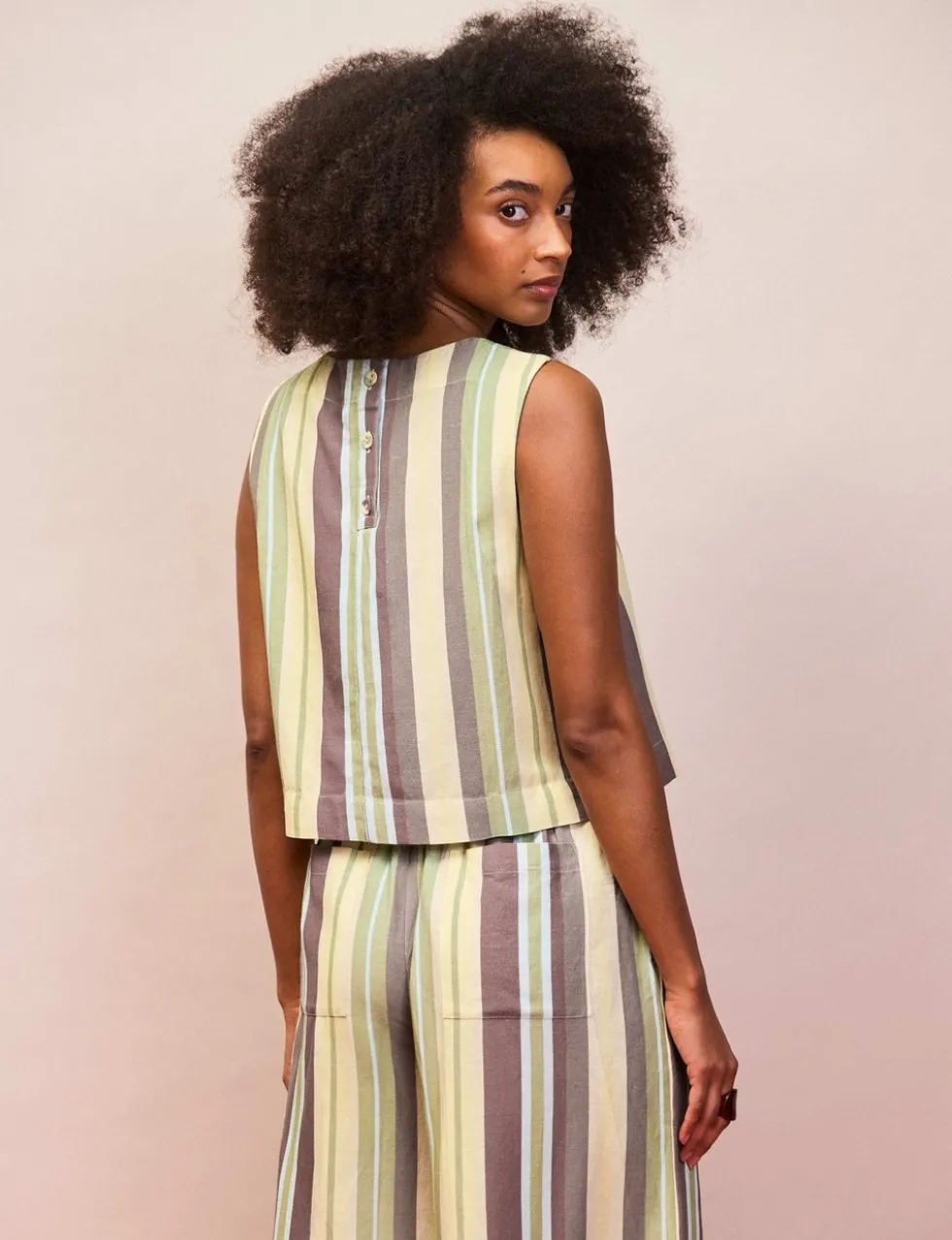 Cotton Blend Striped Top with Linen