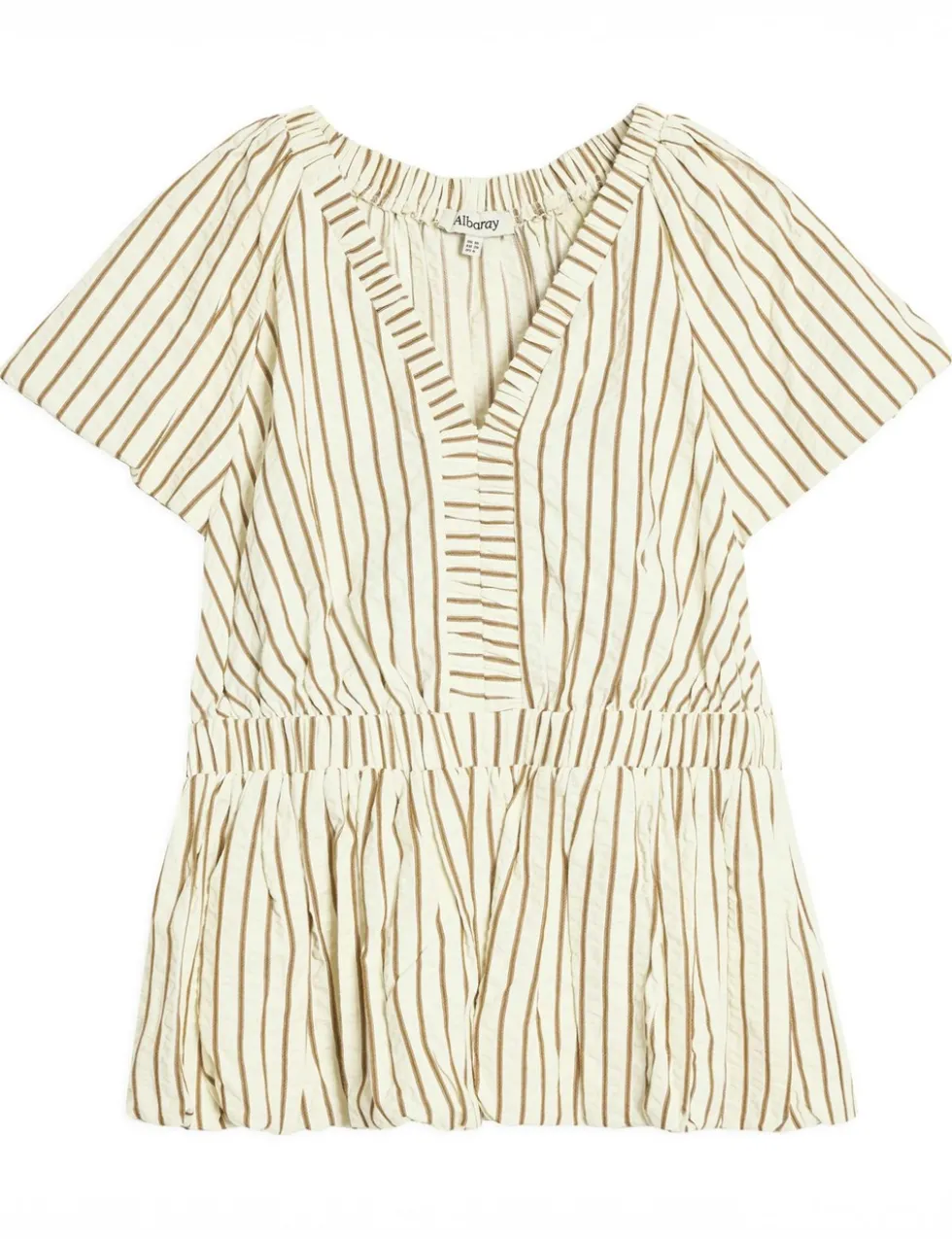 Cotton Blend Striped V-Neck Bubble Hem Top
