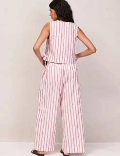 Cotton Blend Striped Wide Leg Trousers