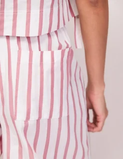 Cotton Blend Striped Wide Leg Trousers