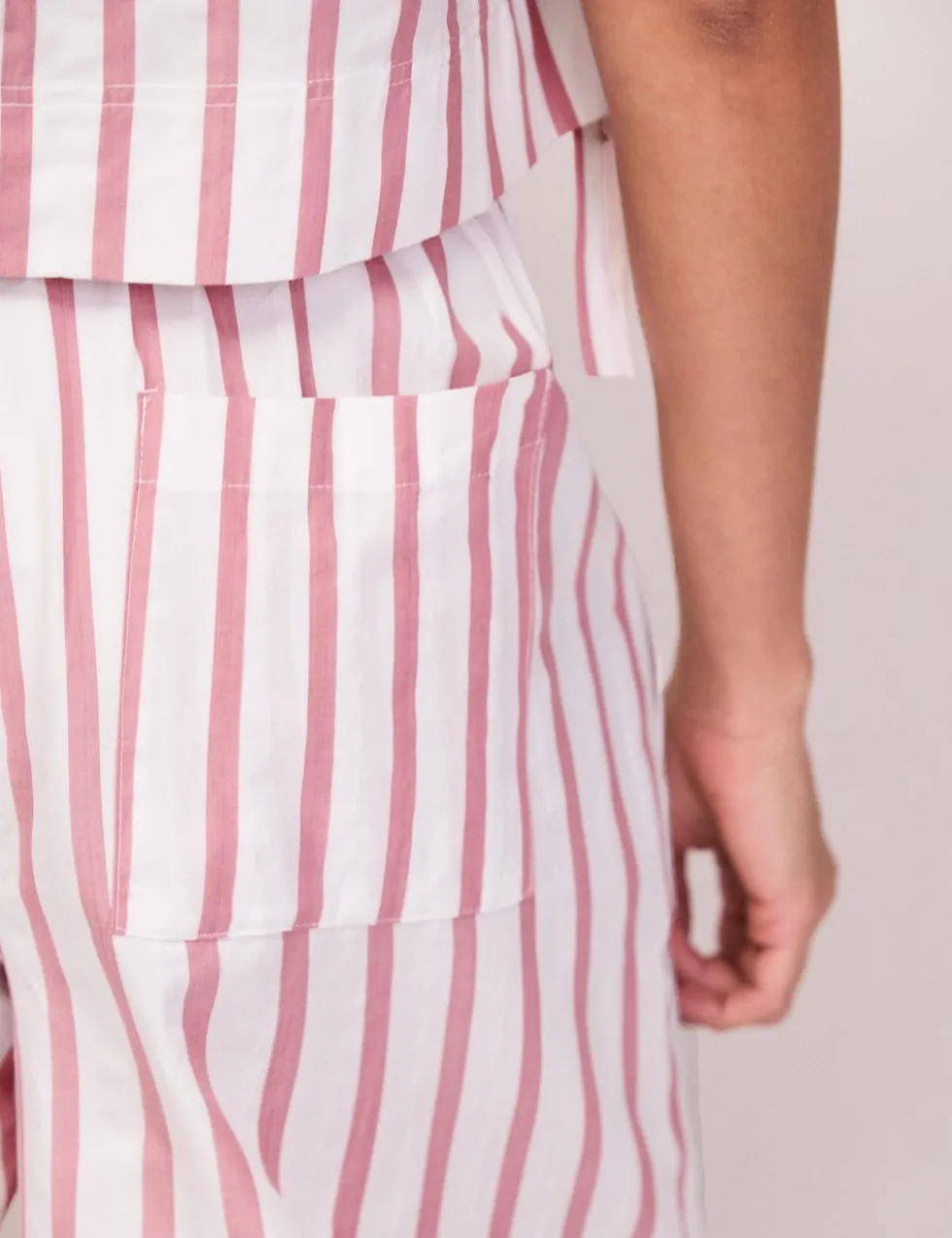 Cotton Blend Striped Wide Leg Trousers