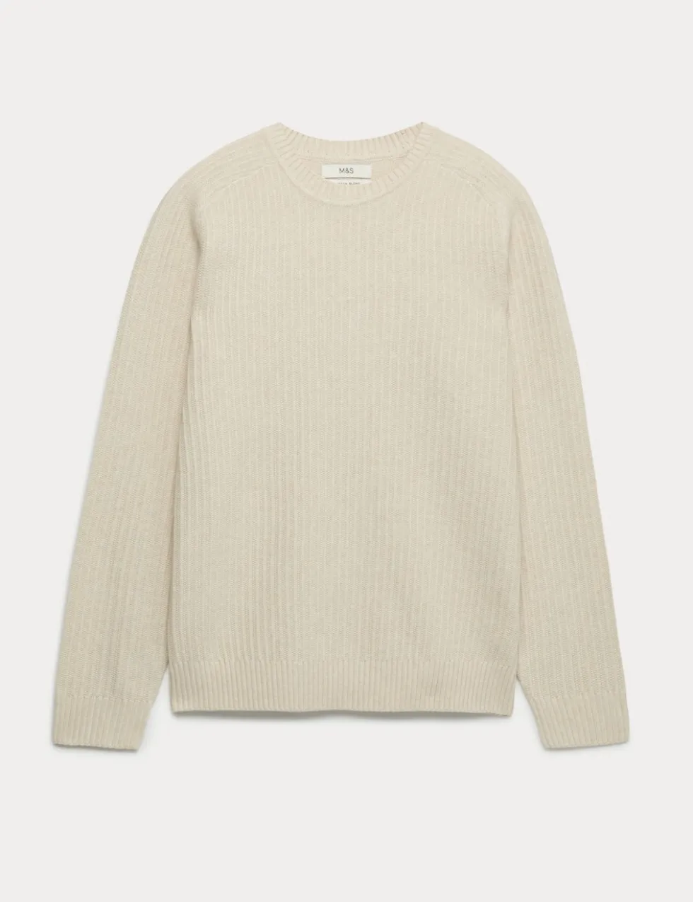 Cotton Blend Textured Crew Neck Jumper