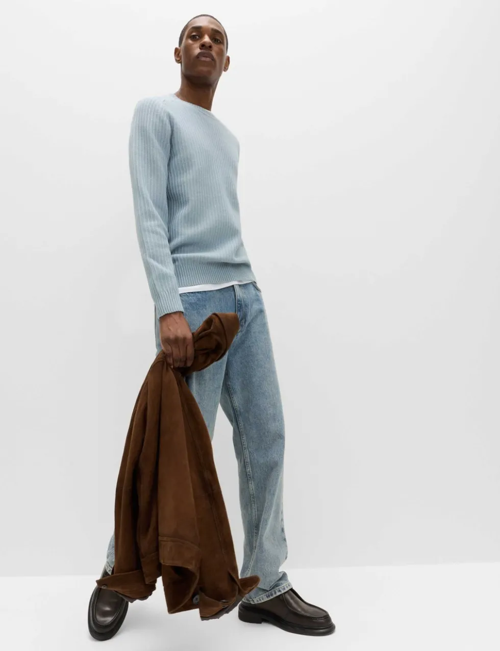 Cotton Blend Textured Crew Neck Jumper