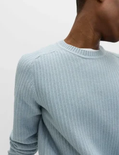 Cotton Blend Textured Crew Neck Jumper
