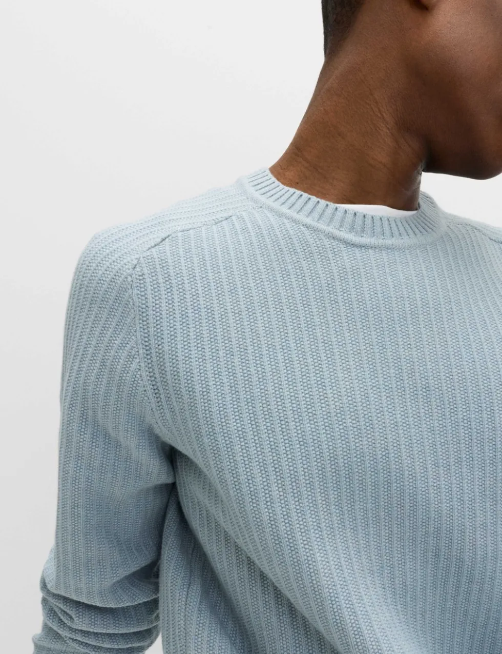 Cotton Blend Textured Crew Neck Jumper