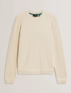 Cotton Blend Textured Crew Neck Jumper