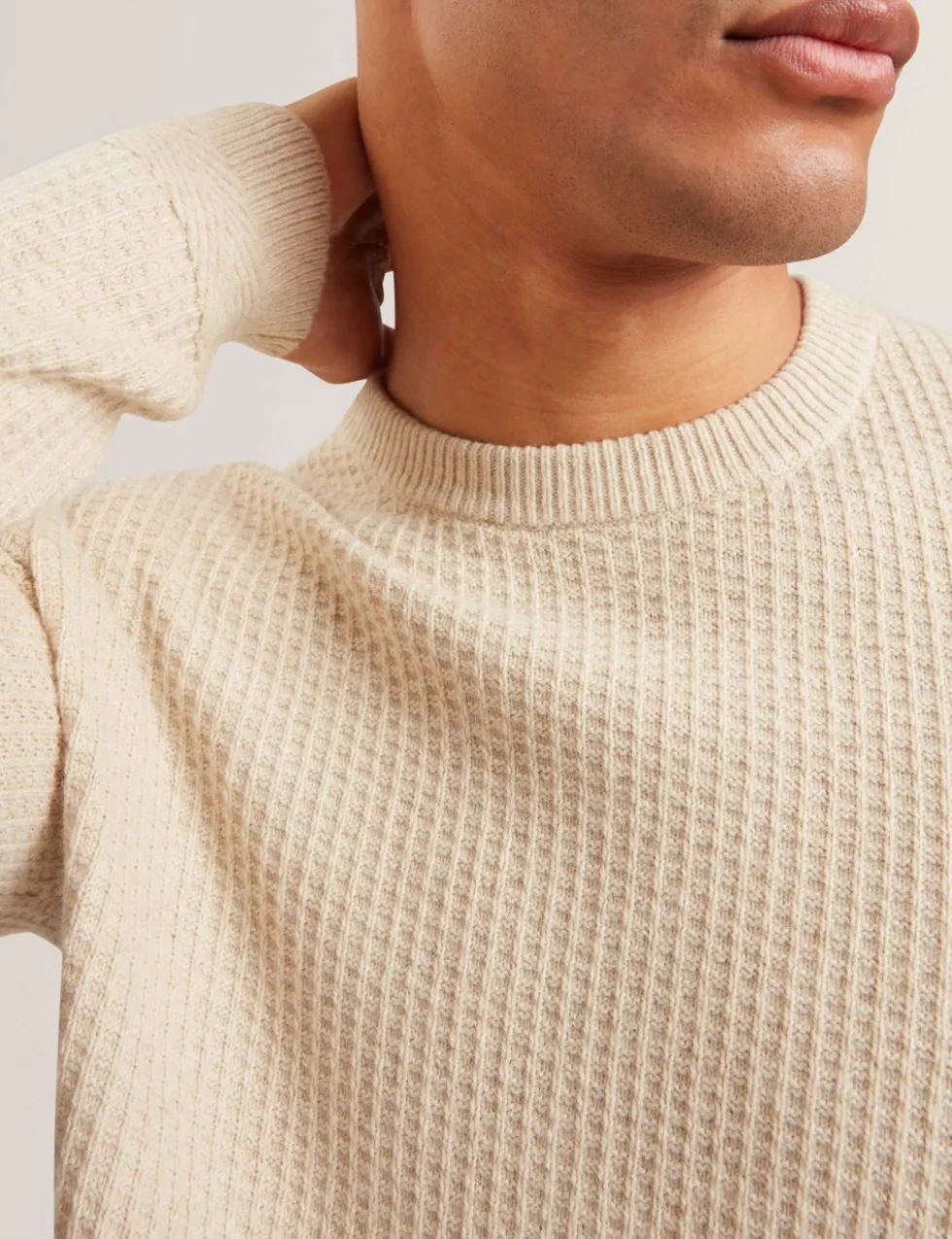 Cotton Blend Textured Crew Neck Jumper