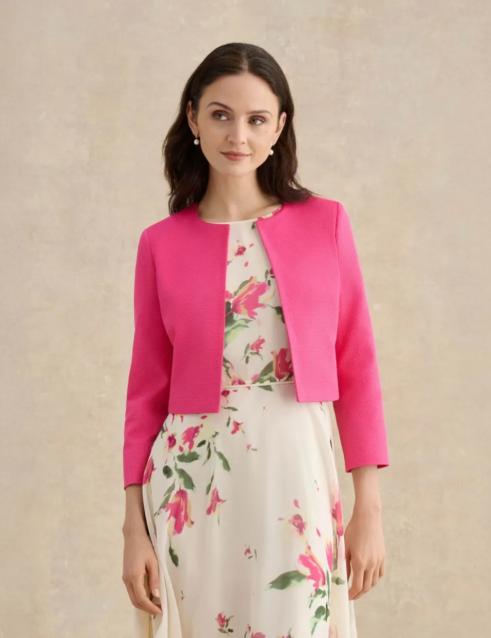 Cotton Blend Textured Cropped Jacket